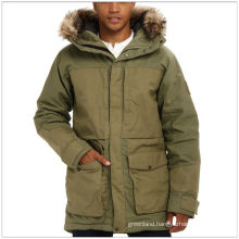 Insulated long durable winter green parka for men